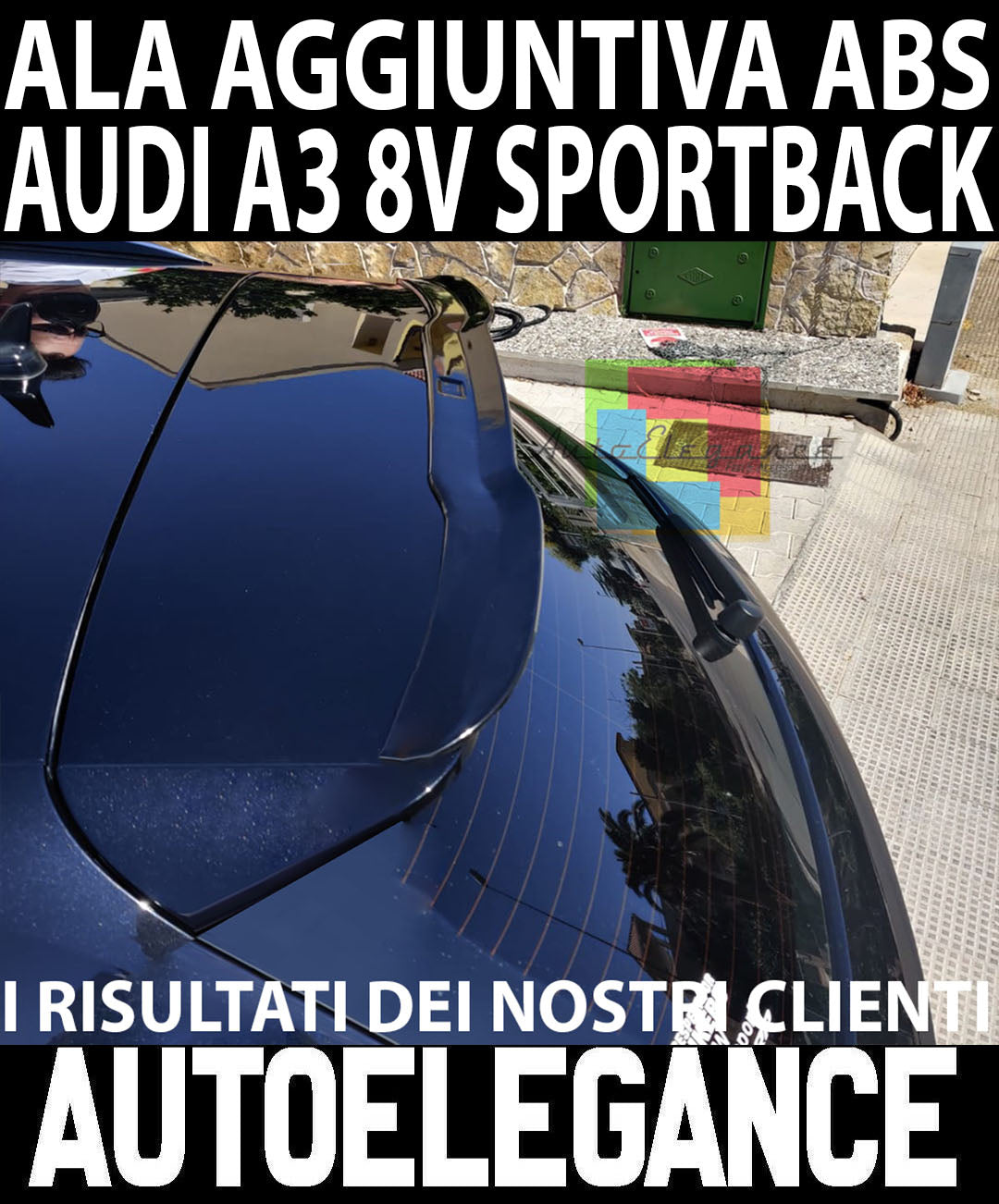 AUDI A3 8V SPORTBACK 2012-2015 SPOILER POSTERIORE TETTO AGGIUNTIVO ALA ABS NERO LUCIDO AUTOELEGANCERICAMBI