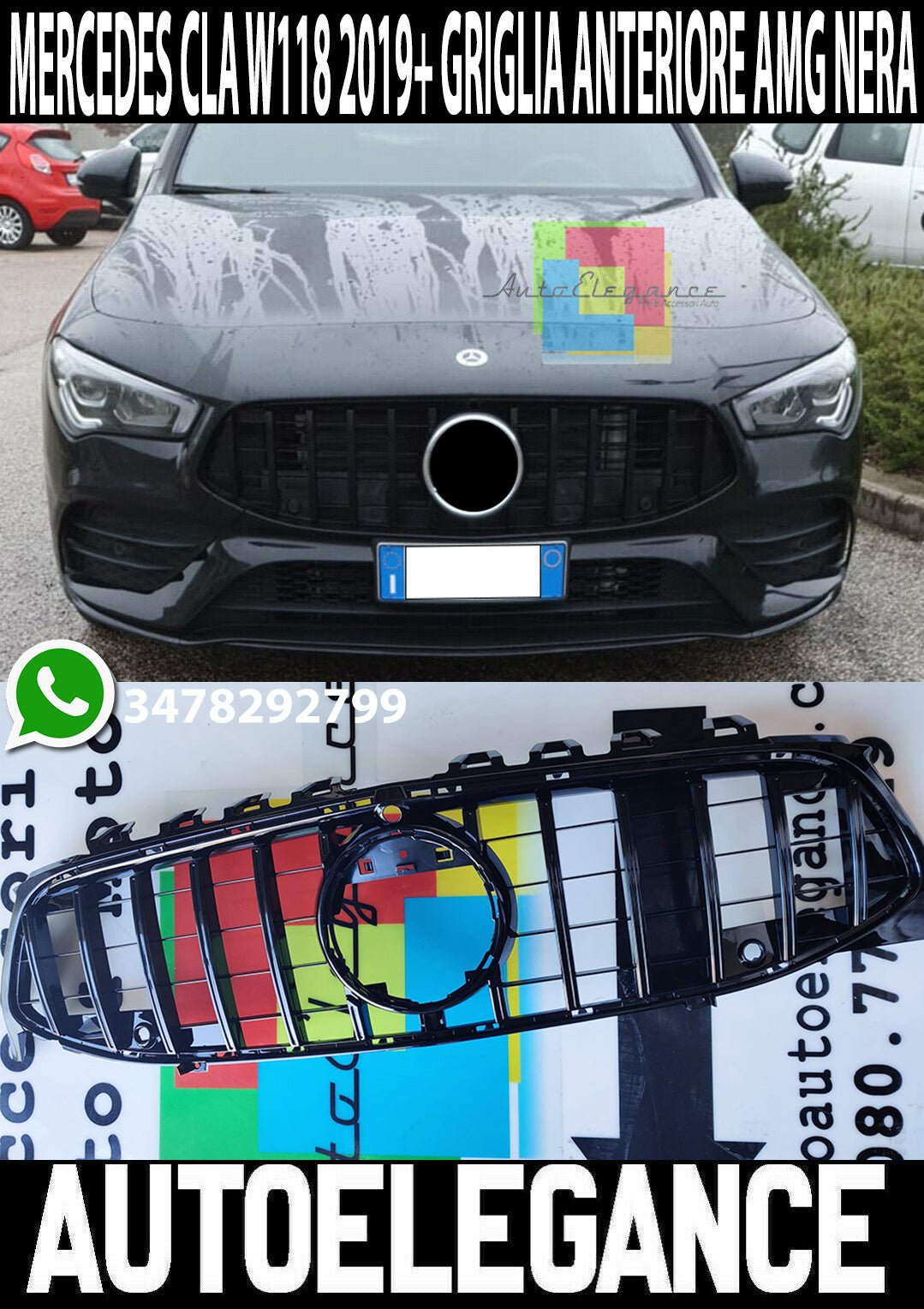 MERCEDES CLA W118 2019+ GRIGLIA ANTERIORE AMG PANAMERICANA PROFILI NERI