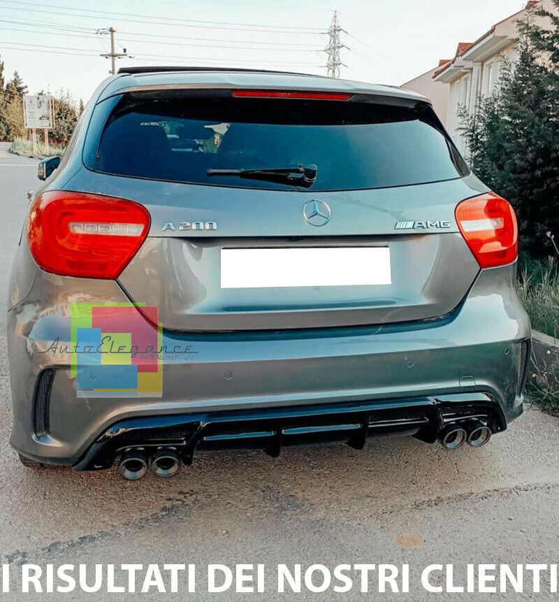 DIFFUSORE MERCEDES CLASSE A W176 POSTERIORE ABS NERO LUCIDO AMG + TERMINALI NERI