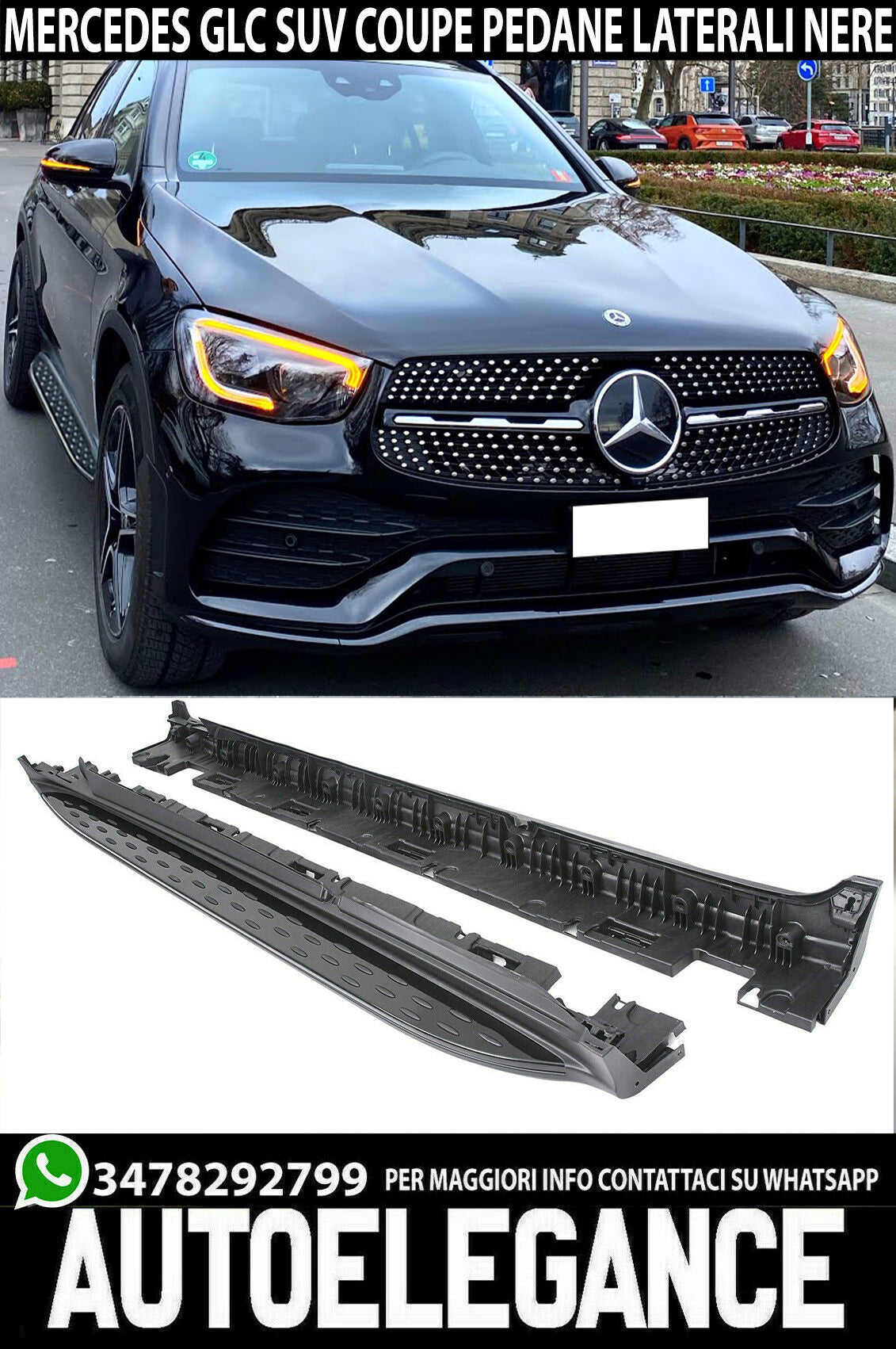 PEDANE LATERALI SOTTOPORTA PER MERCEDES GLC X253 C253 2019+ COUPE SUV NERO 0225