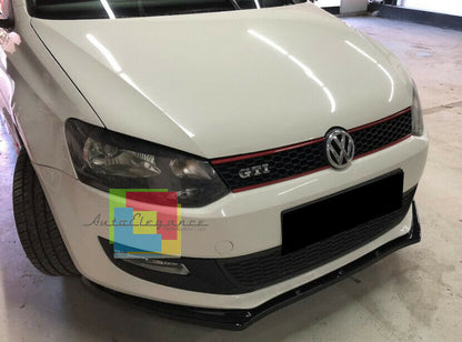 SPLITTER SPOILER SOTTO PARAURTI ANTERIORE PER VW POLO 6R 6C 2009-2016 ABS NERO .-