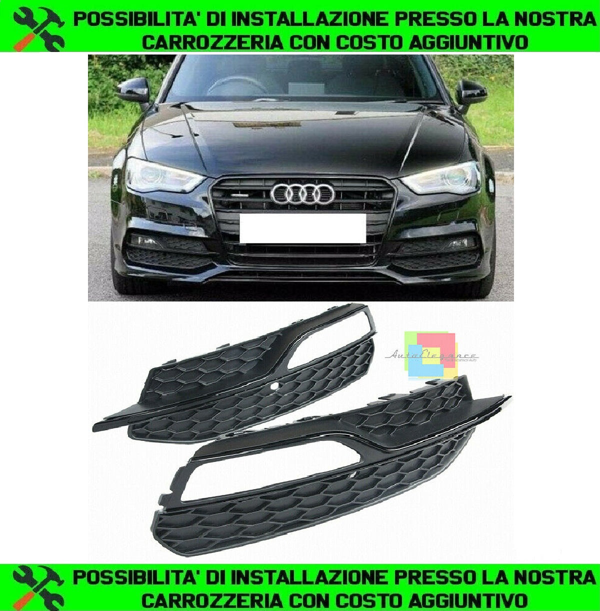 AUDI A3 8V 2012-2016 BLACK FOG LIGHT GRILLES IN ABS FOR SLINE S3 BUMPER