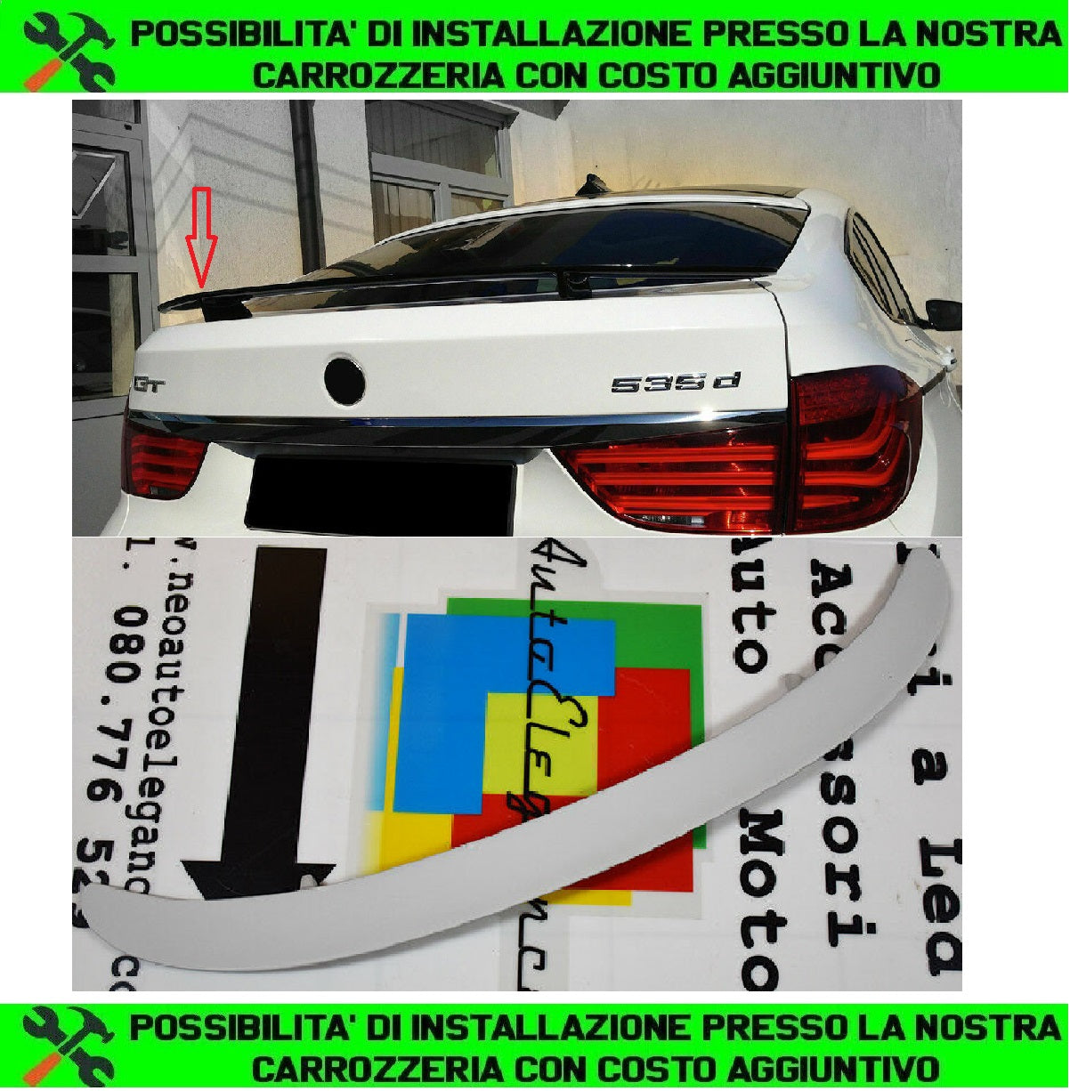 SPOILER POSTERIORE PER BMW SERIE 5 GT 2010+ ALETTONE SUL COFANO SPORTIVO .-