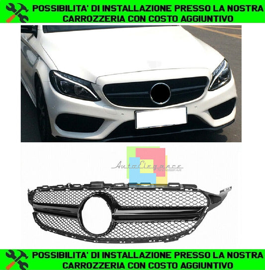GRIGLIA ANTERIORE MERCEDES CLASSE C W205 2014-2018 MASCHERINA PROFILO NERO ABS
