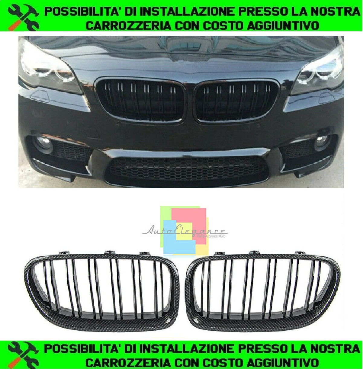 BMW 5 SERIES F10 F11 2010+ DOUBLE STRIPE GRILLES CARBON FRONT GRILLES