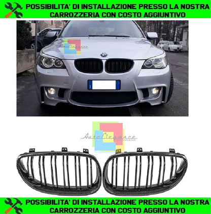GRIGLIE ANTERIORI M5 PER BMW SERIE 5 E60 E61 CALANDRA DOPPIA STRISCIA CARBONIO