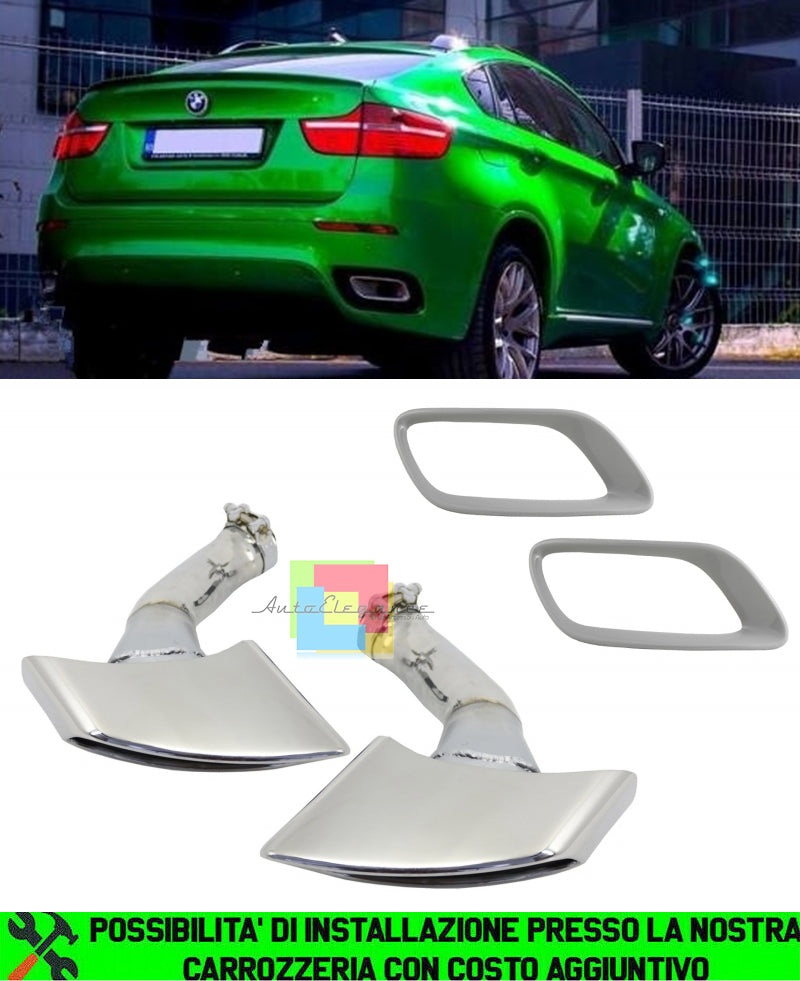 BMW X6 E71 COPPIA TERMINALI DI SCARICO SPORTIVI LOOK M OVALI + COVER V8 DESIGN AUTOELEGANCERICAMBI
