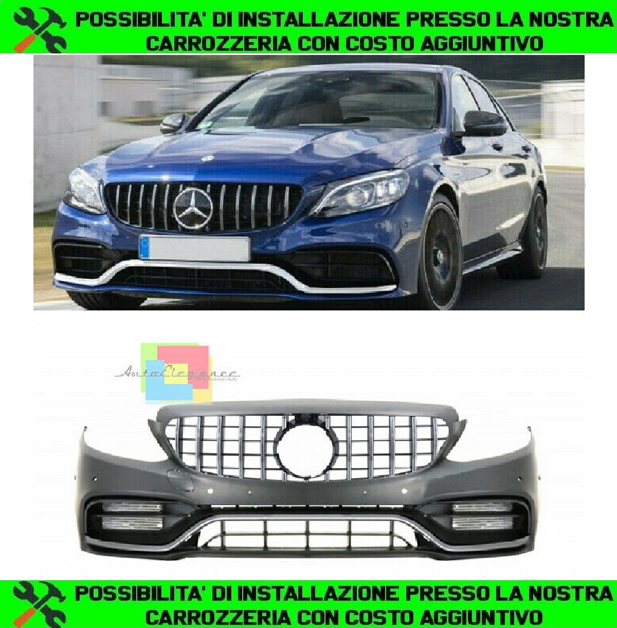 MERCEDES CLASSE C W205 S205 2014+ PARAURTI ANTERIORE CON GRIGLIA DESIGN AMG