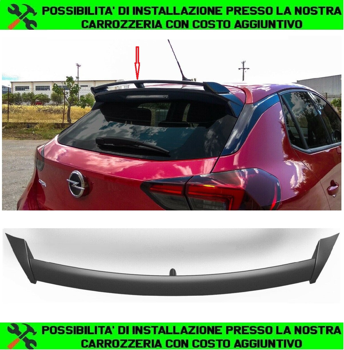 ALETTONE PER OPEL CORSA F 2019+ SPOILER POSTERIORE SUL TETTO ABS SPORTIVO -. AUTOELEGANCERICAMBI