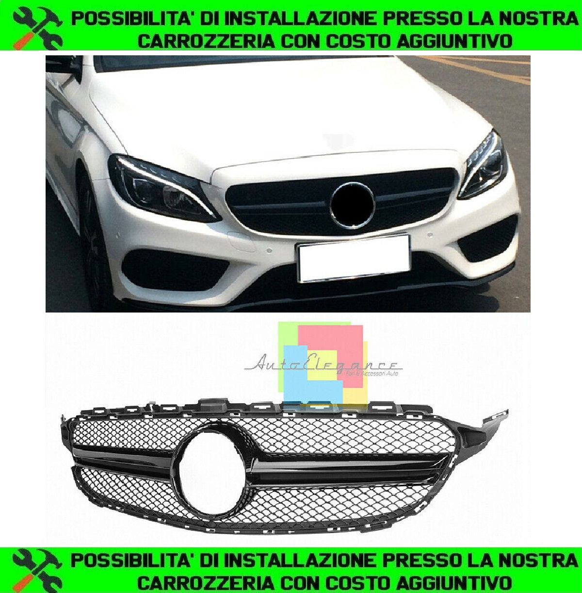 GRIGLIA ANTERIORE MERCEDES CLASSE C W205 2014-2018 MASCHERINA PROFILO SATINATI
