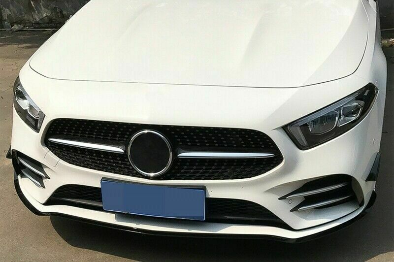 MERCEDES A-CLASS W177 LIP SPOILER FRONT BUMPER AMG A45 ABS BLACK WITH MUSTACHE