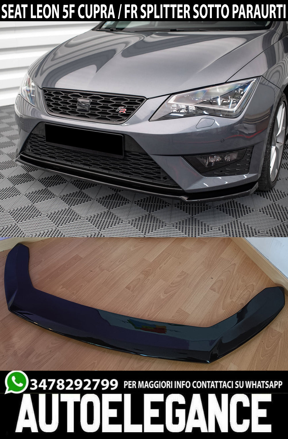 SPLITTER FOR SEAT LEON 2012+ CUPRA FR UNDER FRONT BUMPER GLOSSY BLACK 0316