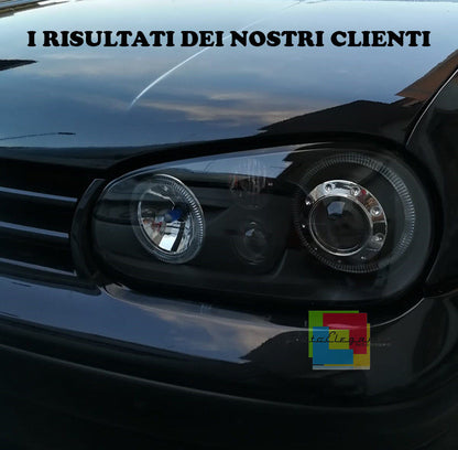 VW GOLF 4 IV 1997-2003 FARI ANTERIORI NERI CON ANGEL EYES BIANCHI A LED