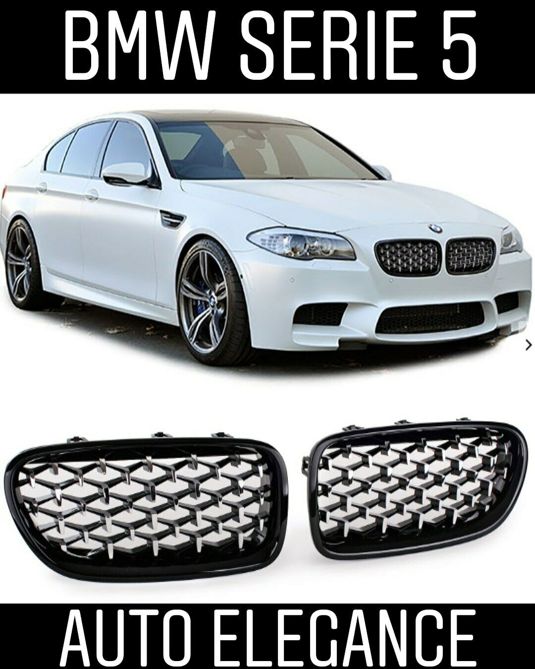 BMW SERIE 5 F10 F11 2010-2017 GRIGLIA ANTERIORE NERA LOOK M DIAMANT EXCLUSIVE AUTOELEGANCERICAMBI