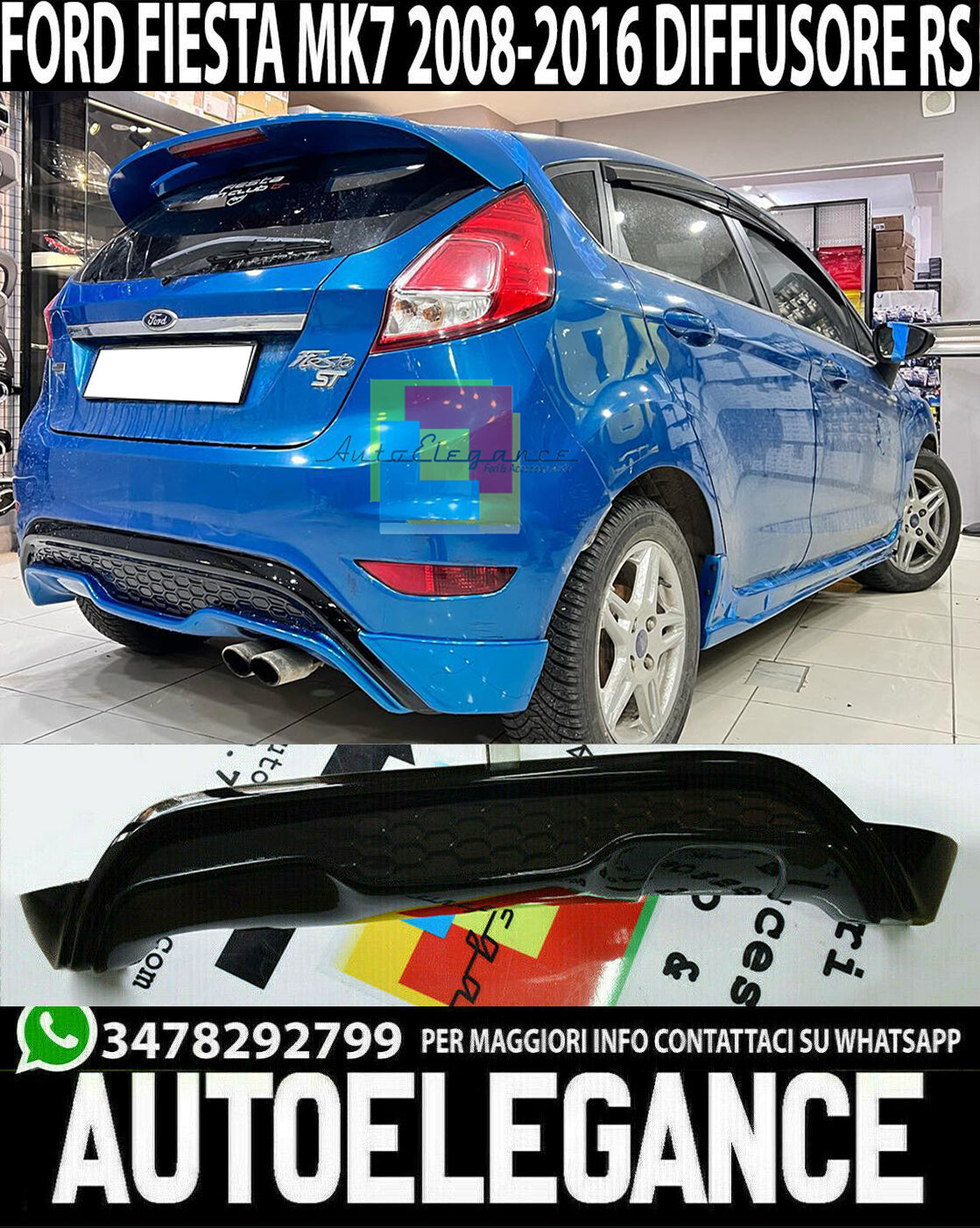 FORD FIESTA MK7 2008 AL 2017 SOTTO PARAURTI RS DIFFUSORE ABS / PLASTIC