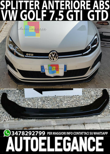 UNDER FRONT BUMPER VW GOLF 7.5 GTI GTD 2016-2019 ABS BLACK SPLITTER 0101