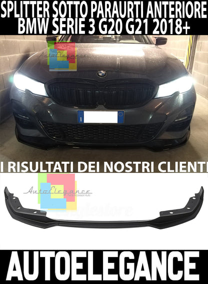 BMW SERIE 3 G20 G21 2018+ SPLITTER PARAURTI ANTERIORE LIP SPOILER NERO AUTOELEGANCERICAMBI
