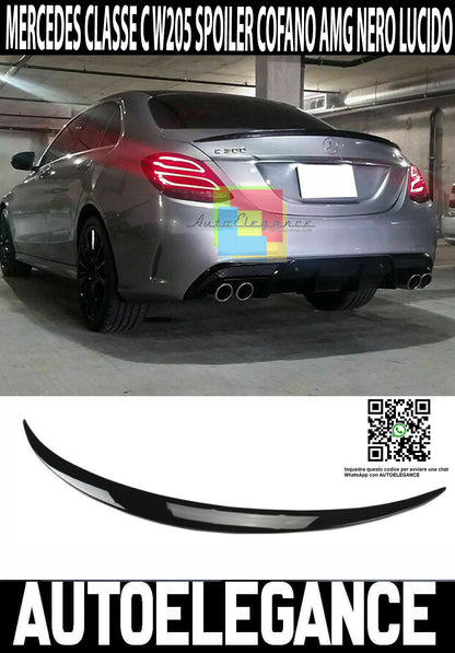 BOOT SPOILER SUITABLE FOR MERCEDES C CLASS SEDAN W205 GLOSSY BLACK LOOK 