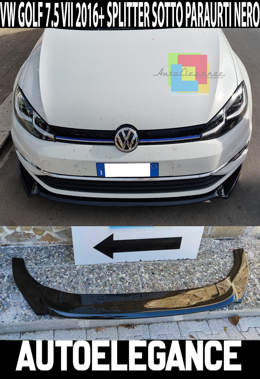 LIP UNDER FRONT BUMPER VW GOLF 7.5 VII STANDARD 2016+ ABS BLACK SPLITTER
