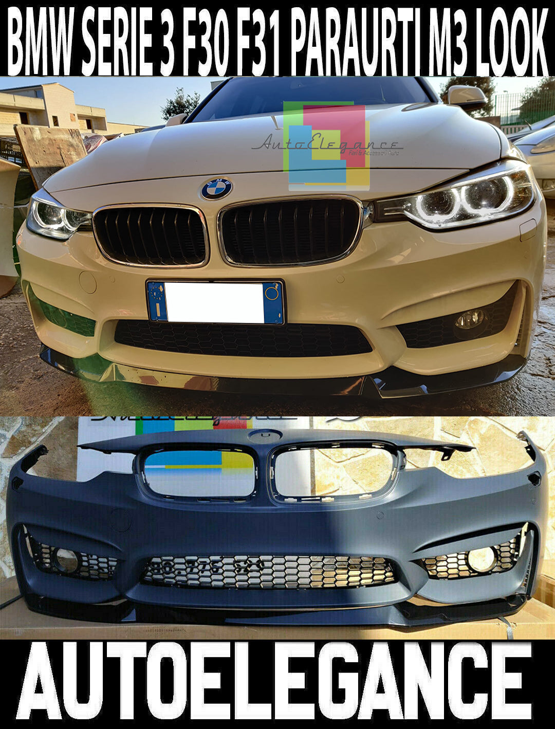 Copia del BMW SERIE 3 F30 F31 2011-2018 PARAURTI ANTERIORE LOOK M3 ABS + POSTERIORE F31 AUTOELEGANCERICAMBI