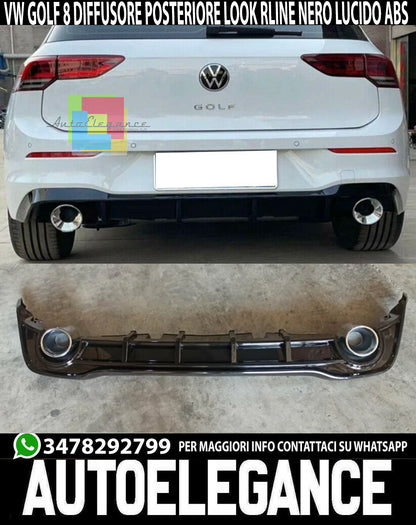 DIFFUSORE POSTERIORE VW GOLF 8 VIII 2019+ SOTTO PARAURTI TERMINALI RLINE ABS 1+1