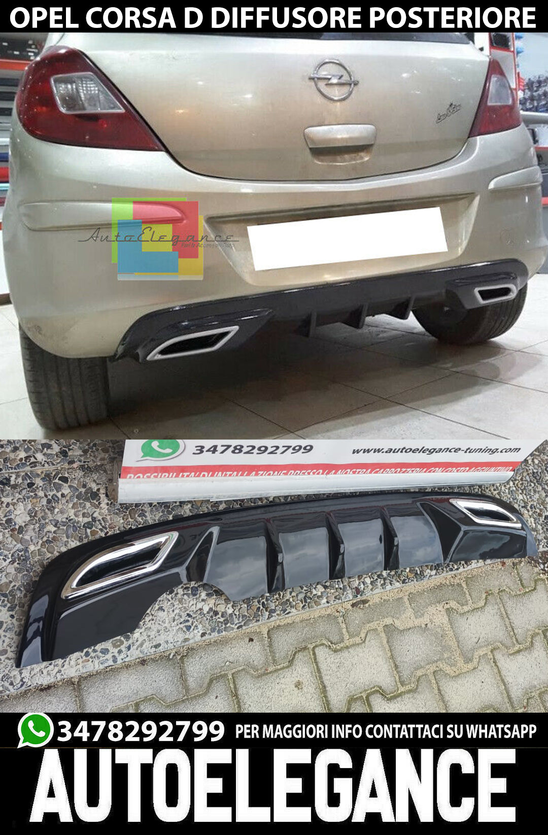 OPEL CORSA D DIFFUSORE SOTTO PARAURTI POSTERIORE NERO LUCIDO ABS 0128