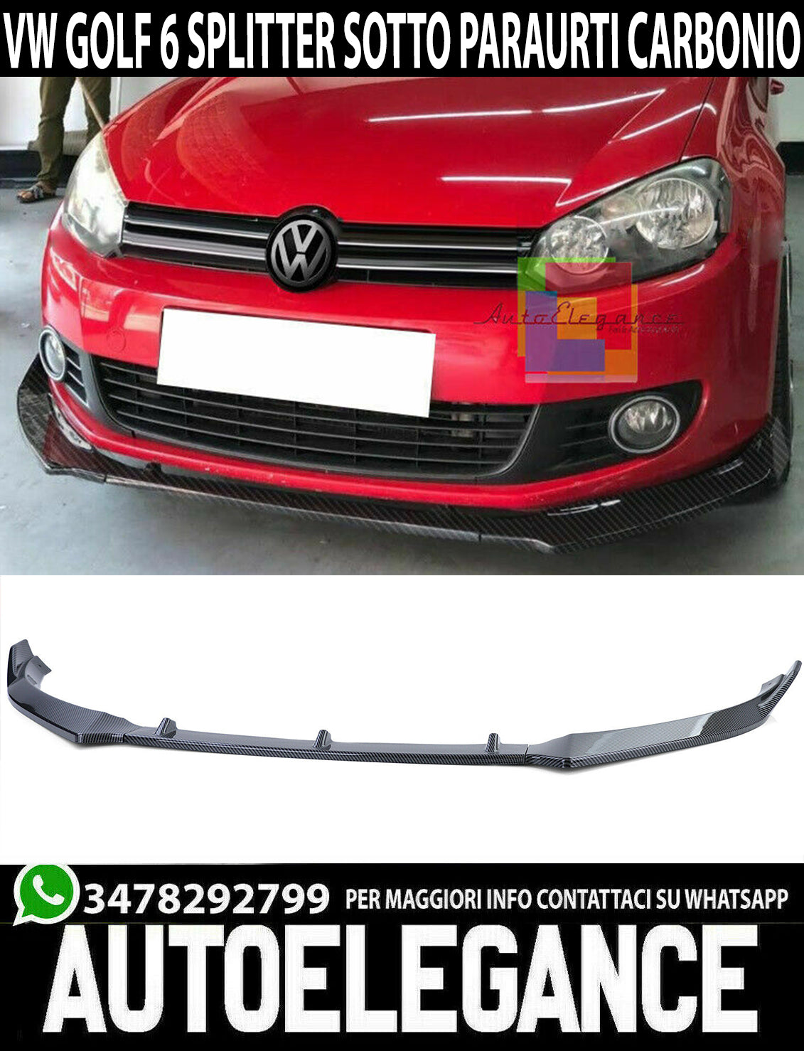 SPLITTER VW GOLF 6 VI 2008-2012 CARBON LOOK FRONT BUMPER BLADE