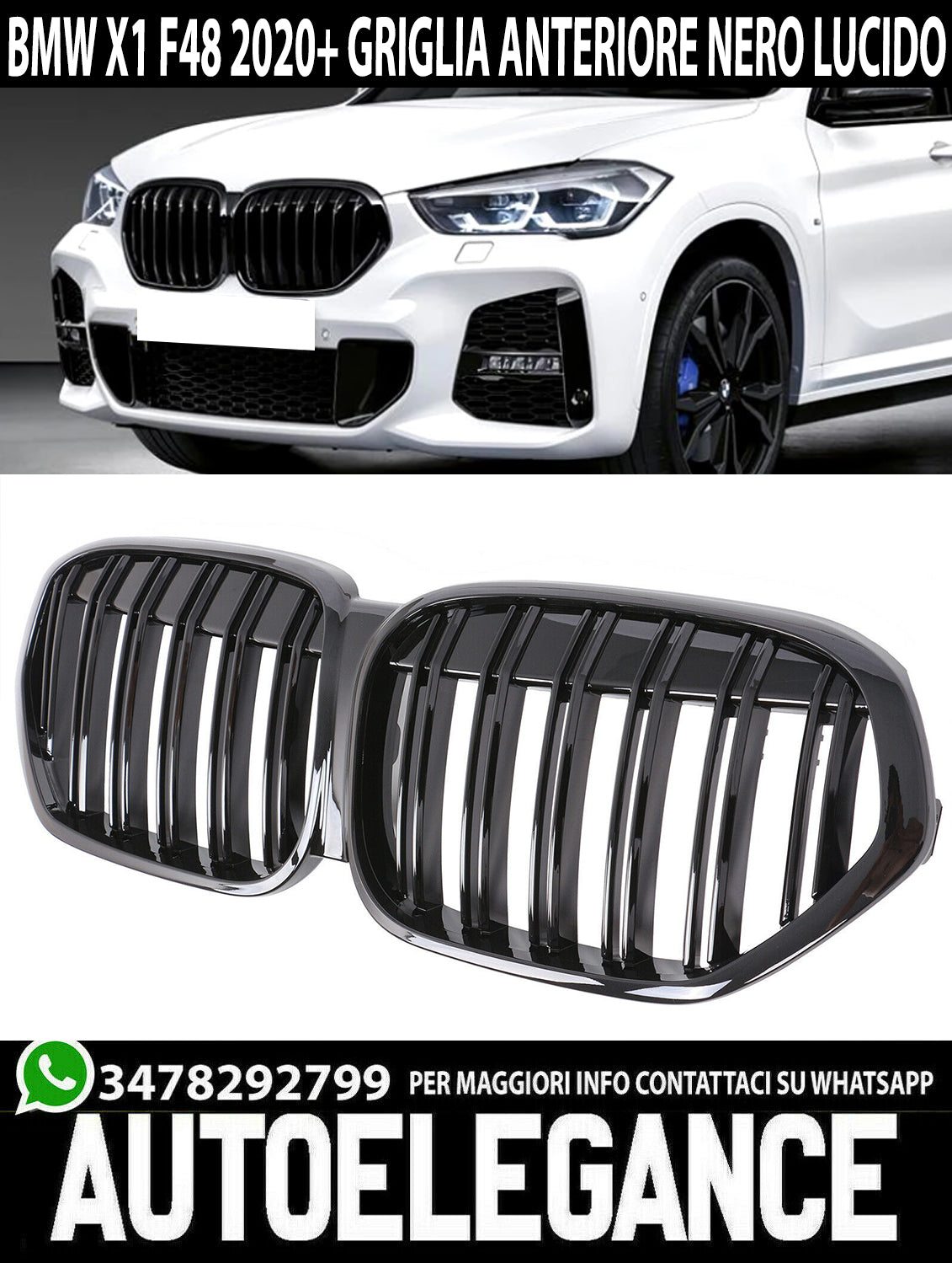 BMW X1 F48 2020+ FRONT GRILLES BLACK DOUBLE BAND M LOOK