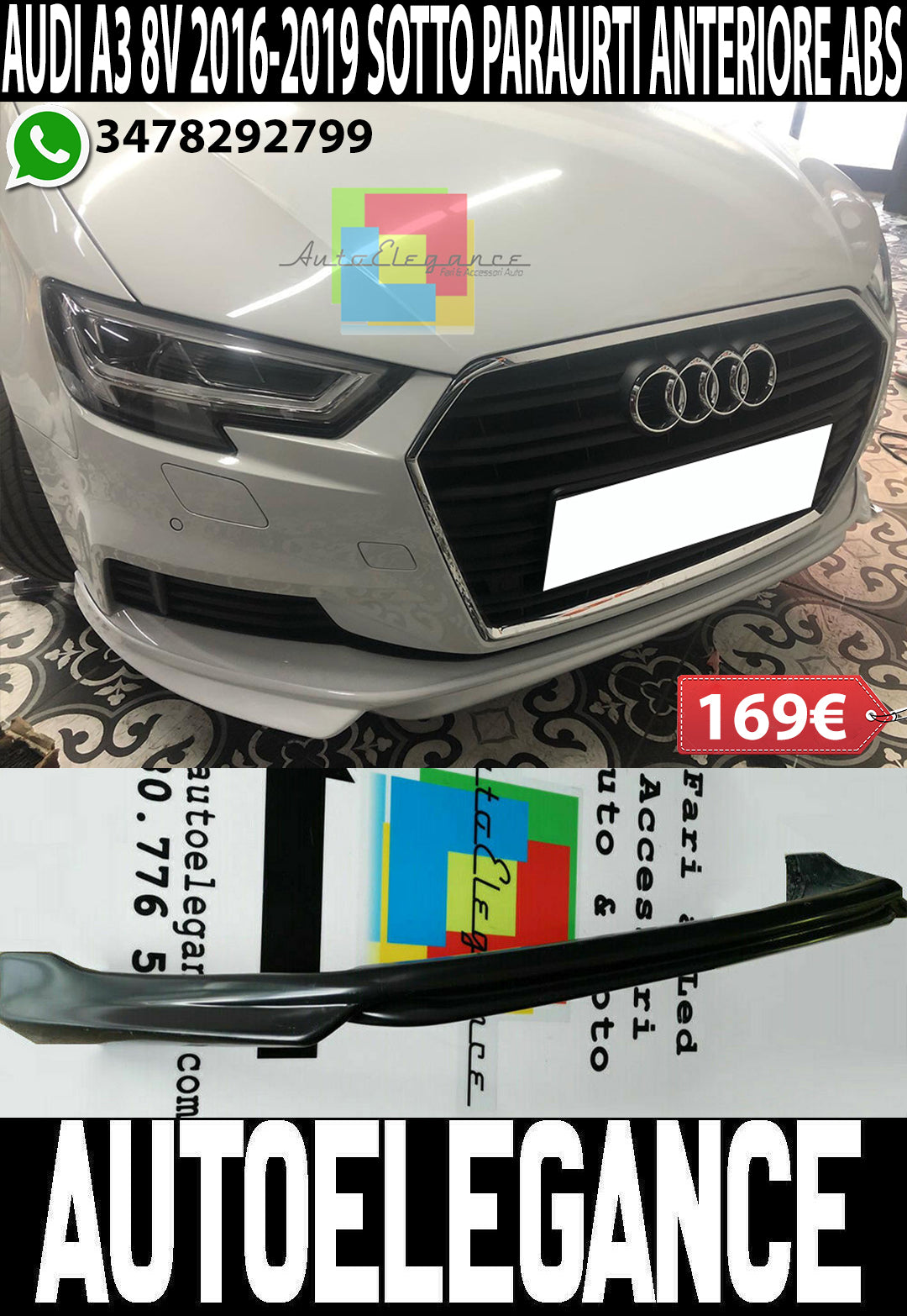 SOTTO PARAURTI ANTERIORE AUDI A3 8V 2017+ STANDARD LIFT ABS SPOILER SLINE S3