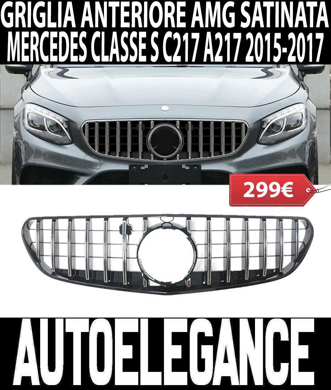 FRONT GRILLE MERCEDES S-CLASS C217 A217 2015-2017 AMG MASK SATIN