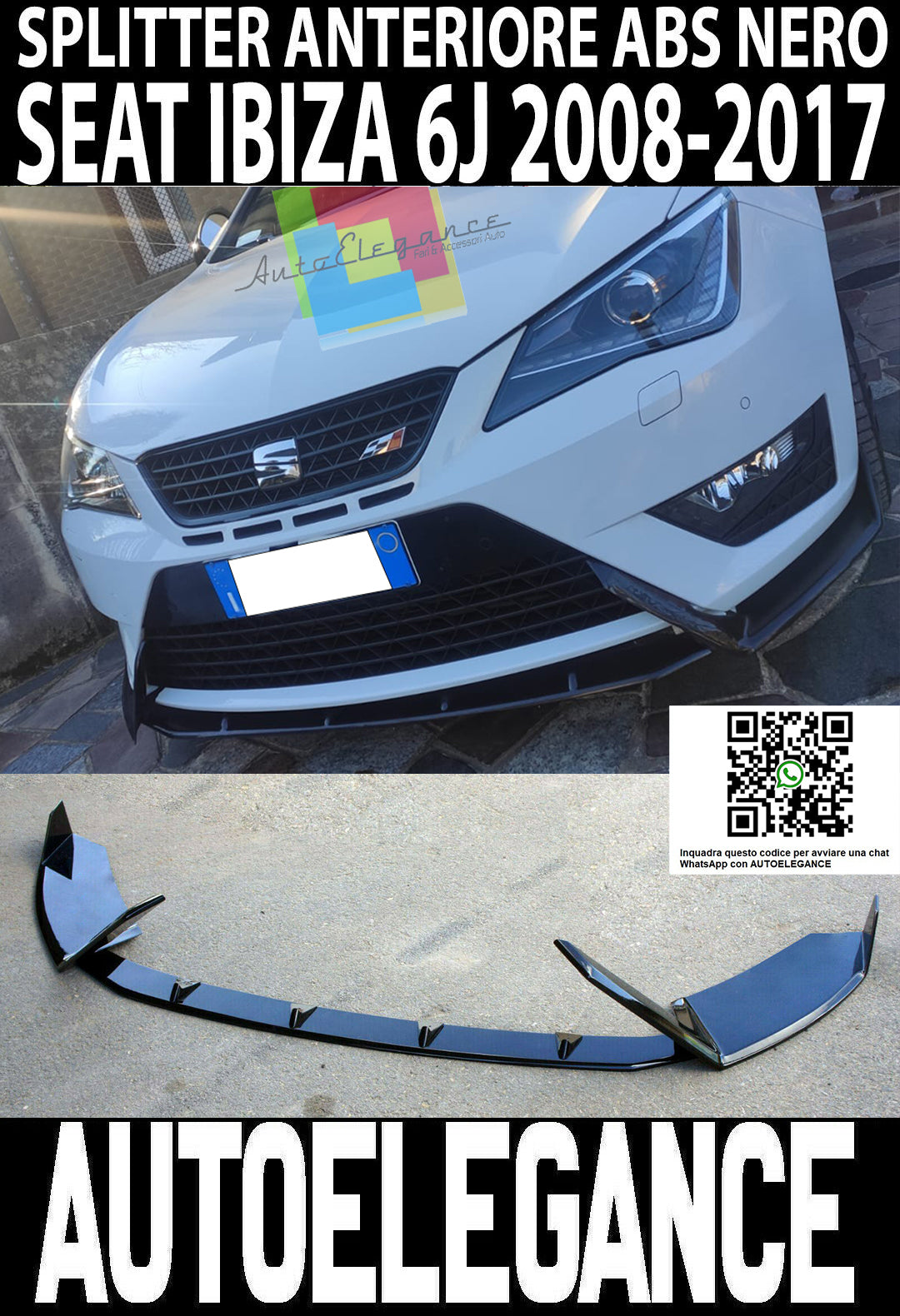 SEAT IBIZA 6J FR 08-17 BLACK ABS FRONT BUMPER SPLITTER BLADE