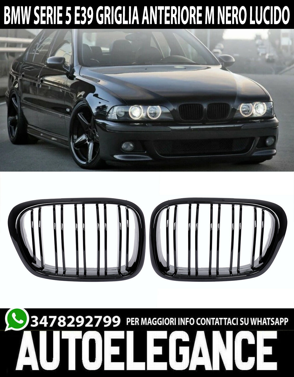 DOUBLE M BAND FRONT GRILLES FOR BMW 5 SERIES E39 95-03 SEDAN SW