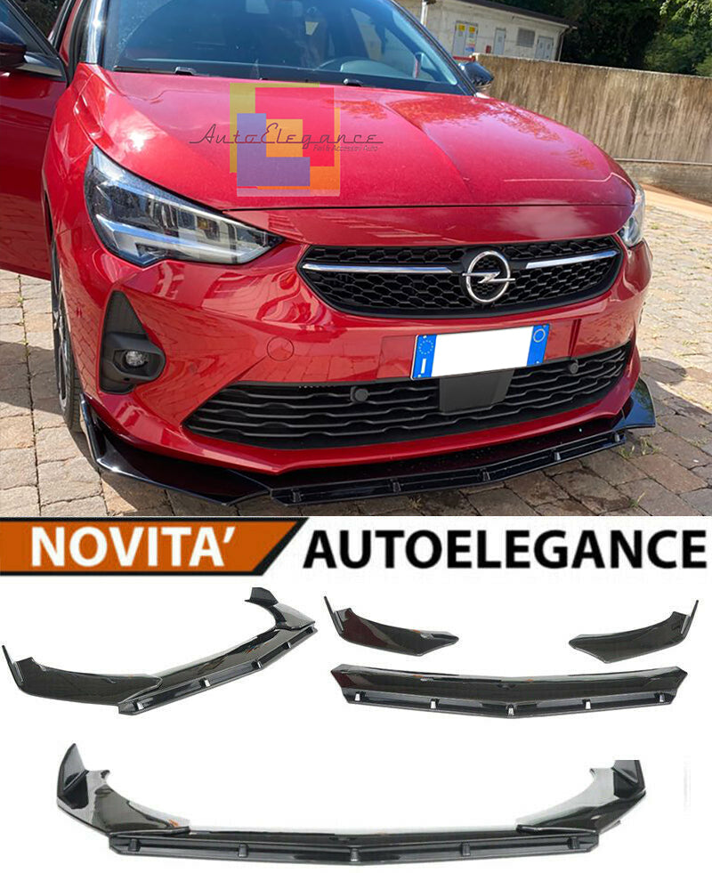 0183 OPEL CORSA F SPLITTER PARAURTI ANTERIORE NERO LUCIDO LOOK RS AUTOELEGANCERICAMBI