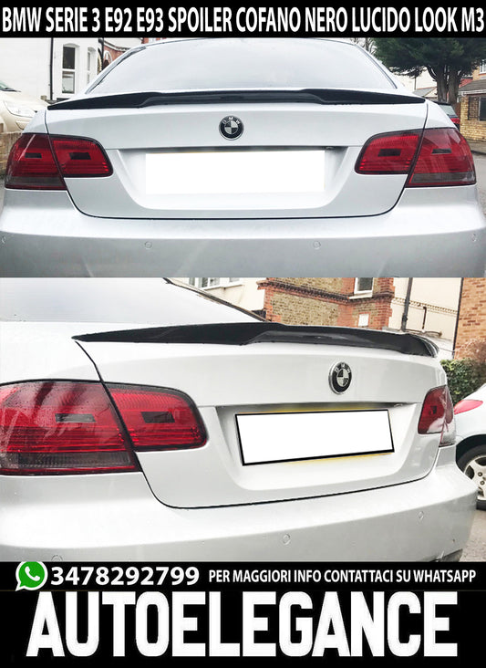 SPOILER POSTERIORE SUL COFANO BMW SERIE 3 E92 E93 LOOK M3 NERO LUCIDO