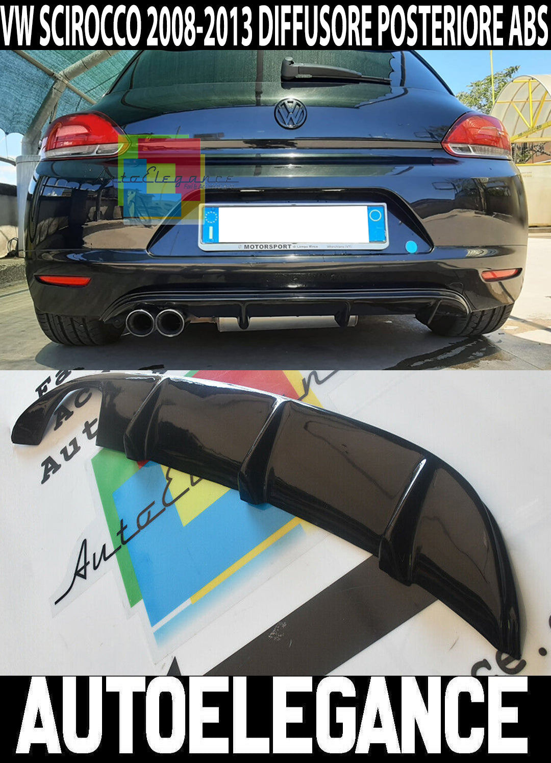 VW SCIROCCO 2008-2014 DIFFUSORE POSTERIORE RLINE LOOK IN ABS NERO LUCIDO