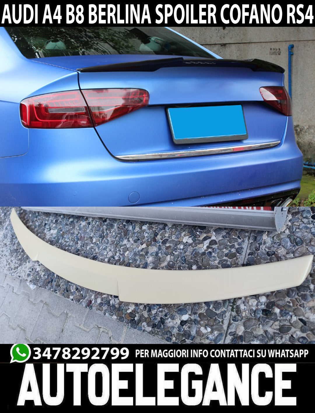 SPOILER LOOK RS4 POSTERIORE COFANO PER AUDI A4 B8 8K BERLINA 0103