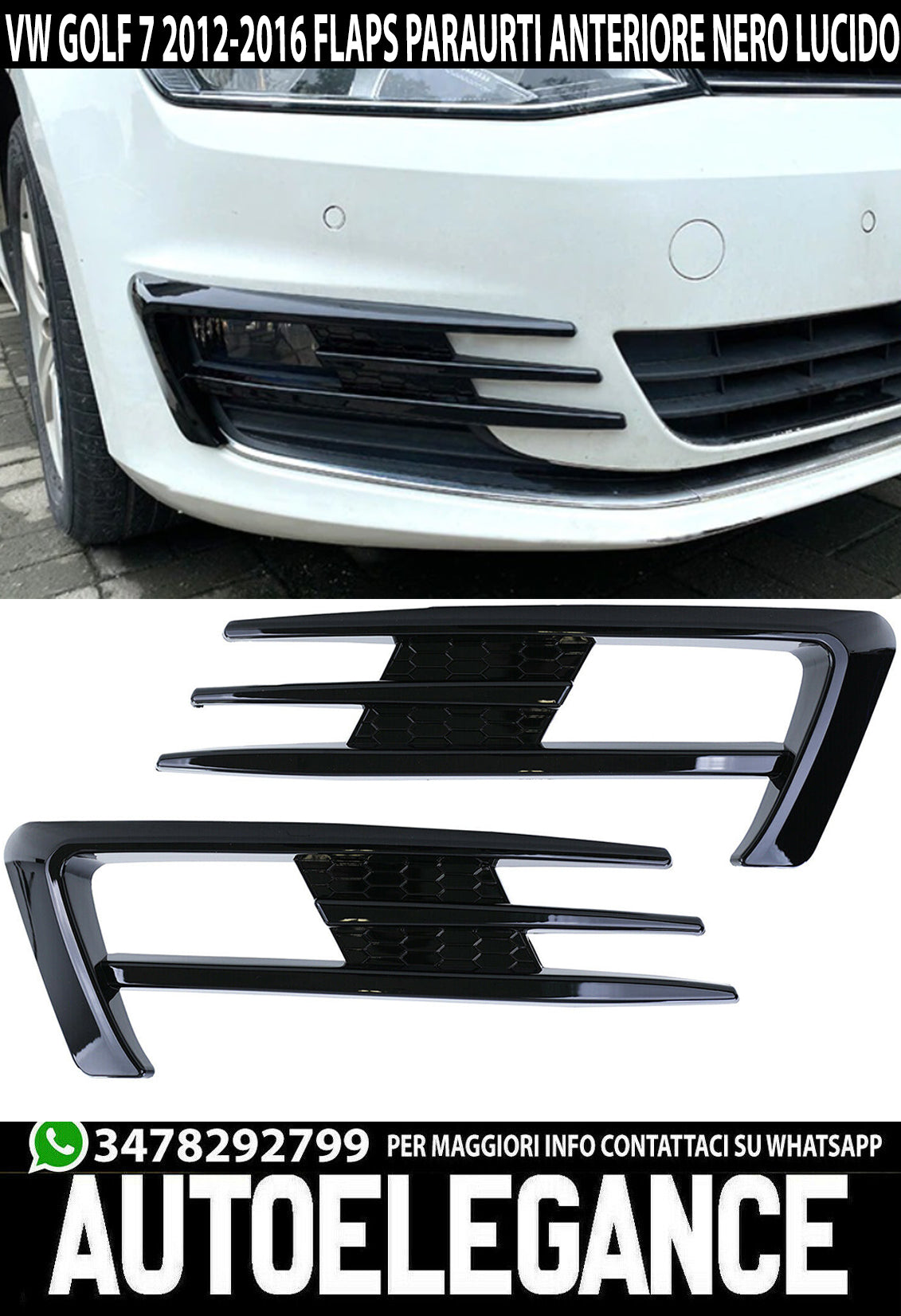 VW GOLF 7 2012-2016 PAIR OF FRONT BUMPER MOULDS SPORTS LOOK 3M FLAPS