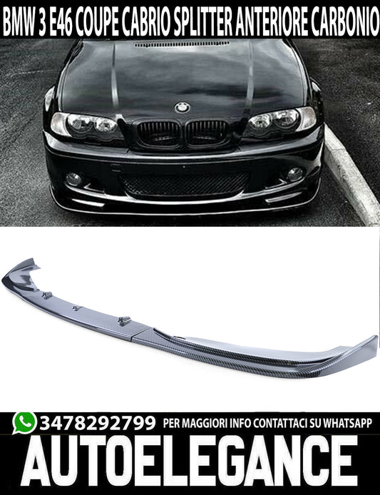 SOTTO PARAURTI BMW SERIE 3 E46 COUPE CABRIO SPOILER ANTERIORE ABS CARBON LOOK