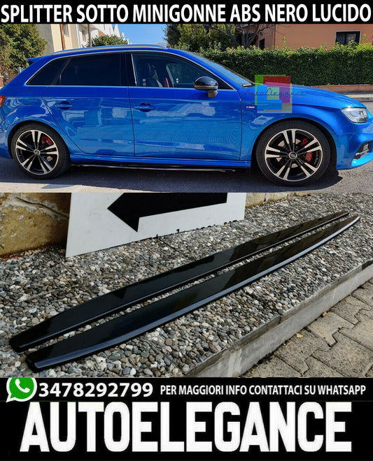 FLAPS SOTTO MINIGONNE LATERALI AUDI A3 8V SPORTBACK ABS NERO LUCIDO 0034