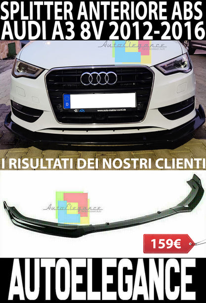 AUDI A3 8V 2012 AL 2016 SOTTO PARAURTI ANTERIORE ABS NERO LUCIDO SPLITTER 3PZ AUTOELEGANCERICAMBI