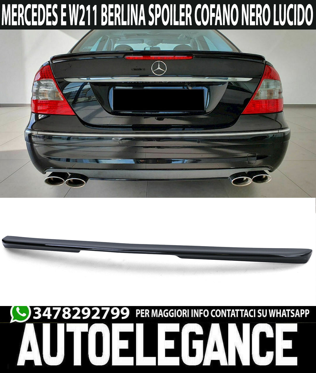 MERCEDES E-CLASS W211 REAR SPOILER HOOD GLOSS BLACK AMG LOOK ABS