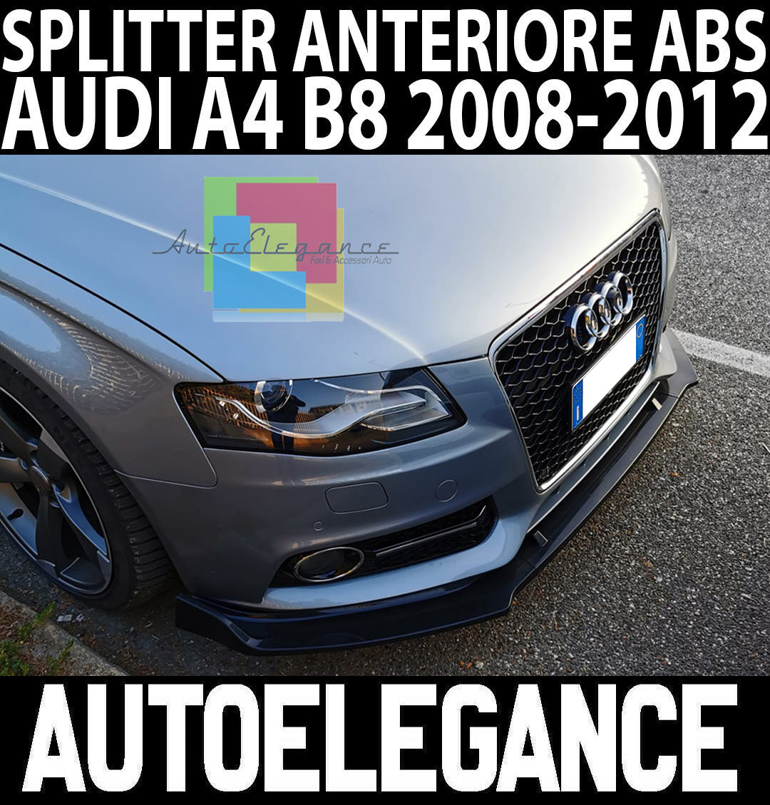 AUDI A4 B8 2008-2012 LAMA SOTTO PARAURTI ANTERIORE ABS NERO LUCIDO SPLITTER 3PZ AUTOELEGANCERICAMBI