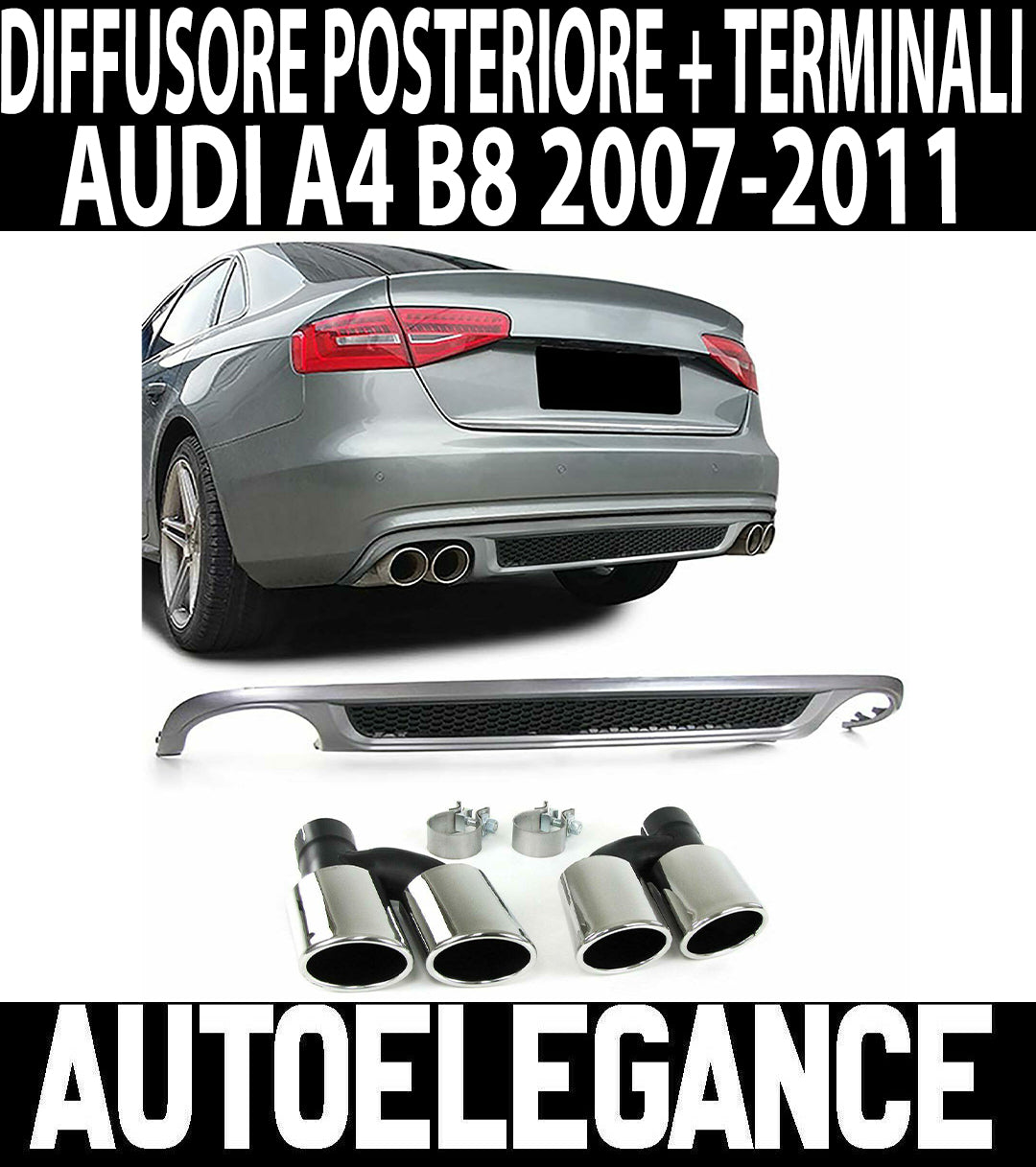 SOTTO PARAURTI AUDI A4 B8 8K 2007-2012 DIFFUSORE POSTERIORE S4 + TERMINALI