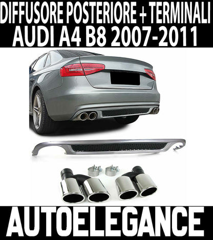 SOTTO PARAURTI AUDI A4 B8 8K 2007-2012 DIFFUSORE POSTERIORE S4 + TERMINALI