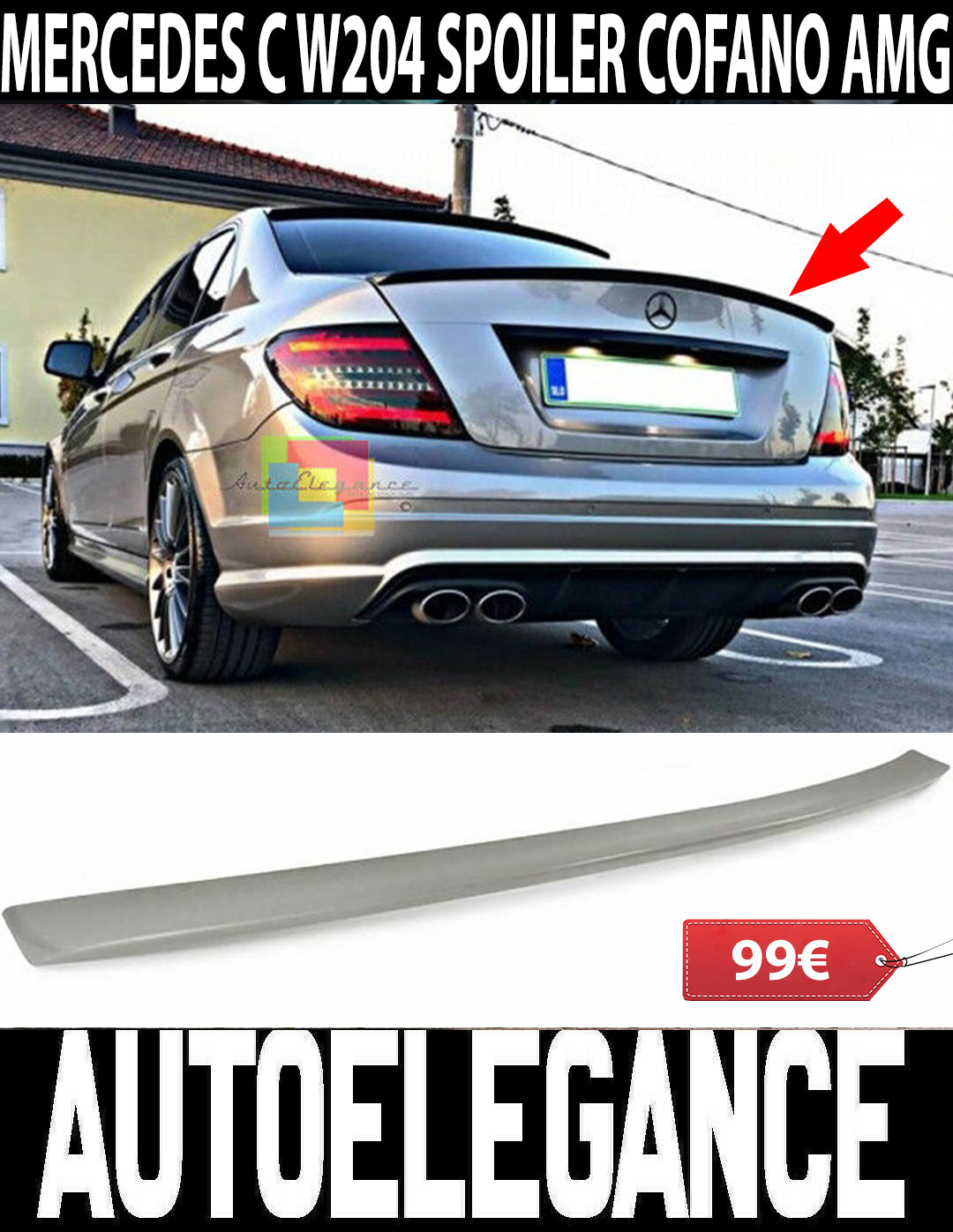 MERCEDES C W204 SEDAN 2007-2012 REAR BONNET SPOILER C63 AMG DESIGN .-.