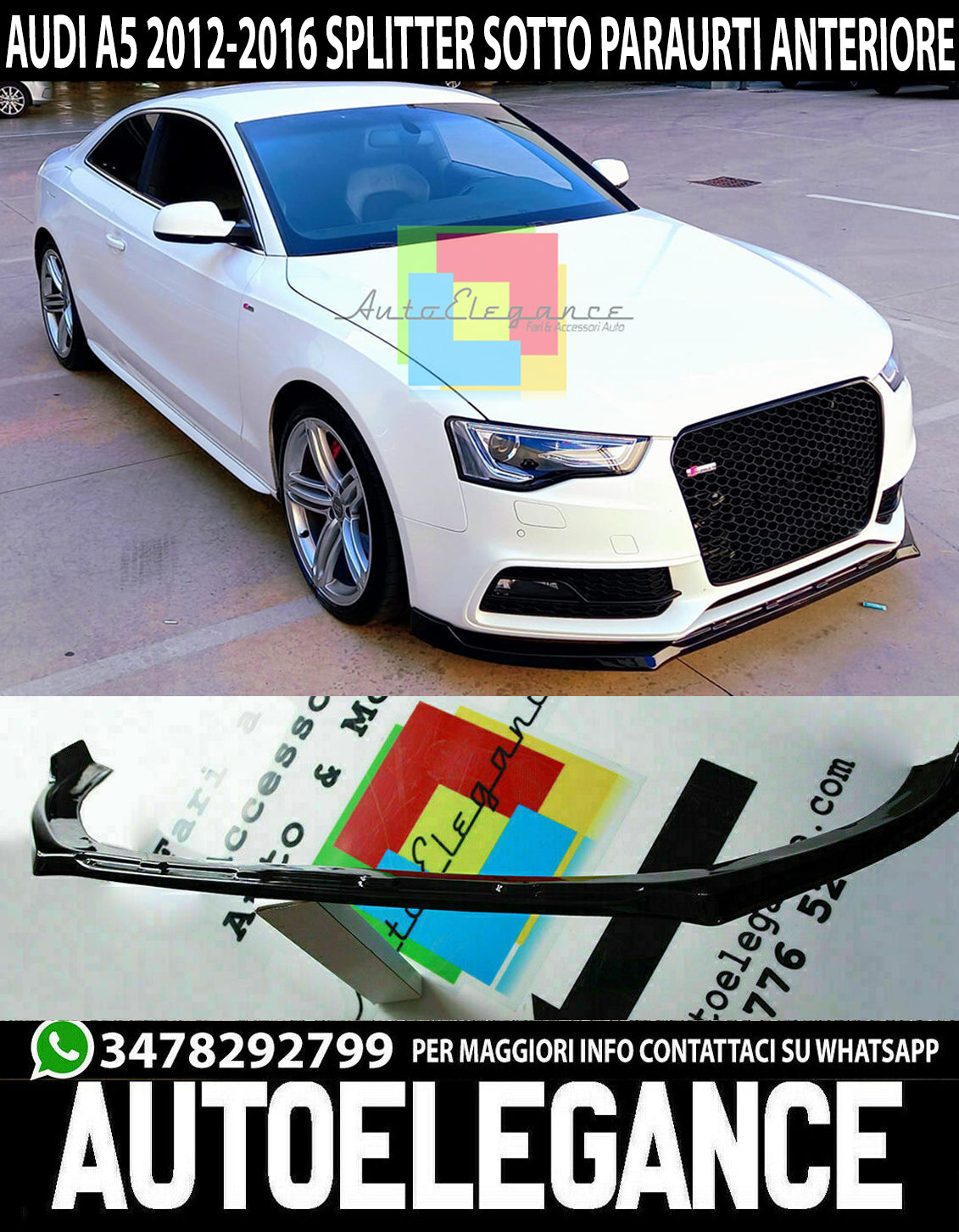 AUDI A5 FACELIFT LAMA SOTTO PARAURTI ANTERIORE IN ABS LOOK RS5 SPLITTER LIP AUTOELEGANCERICAMBI