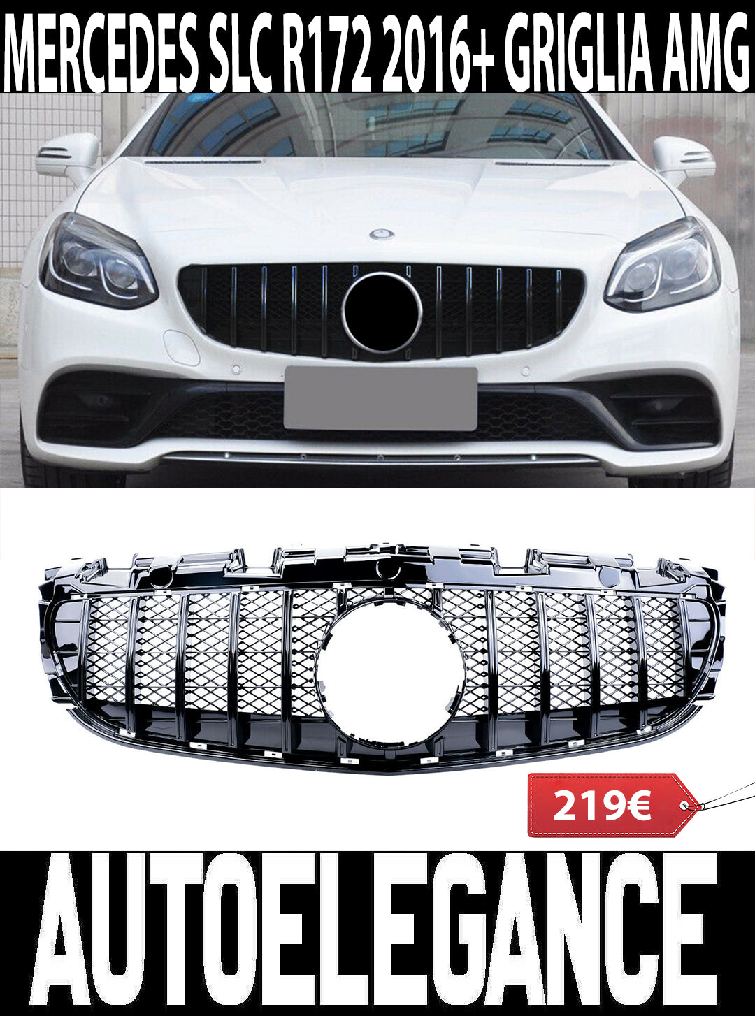 FRONT GRILLE MERCEDES R172 SLC 2016-2019 BLACK HONEYCOMB PROFILES MASK