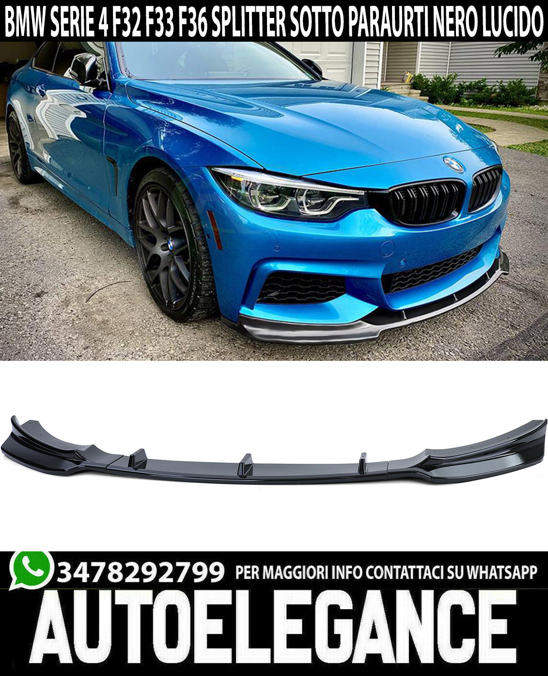 BMW 4 SERIES F32 F33 F36 FRONT UNDER BUMPER SPLITTER M SPORT GLOSSY BLACK