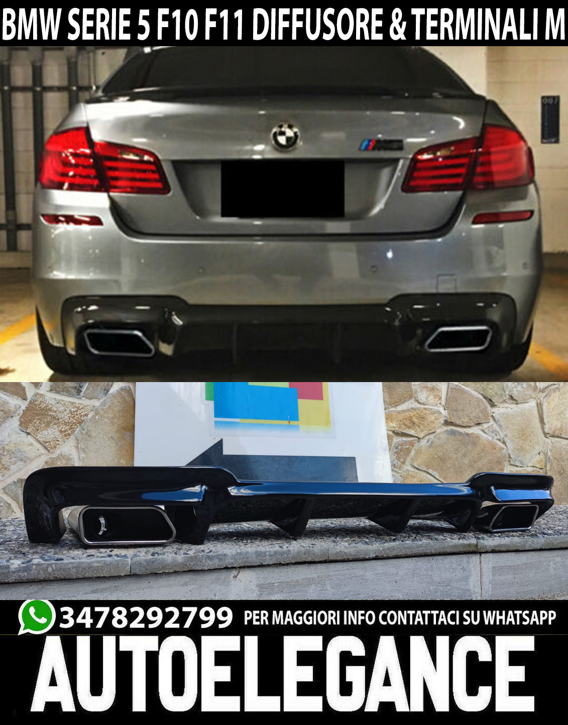 DIFFUSORE POSTERIORE ESTRATTORE BMW SERIE 5 F10 F11 + TERMINALI CROMO M5