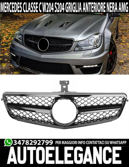 FRONT GRILLE MERCEDES C CLASS W204 S204 2007-2014 AMG LOOK GLOSSY BLACK